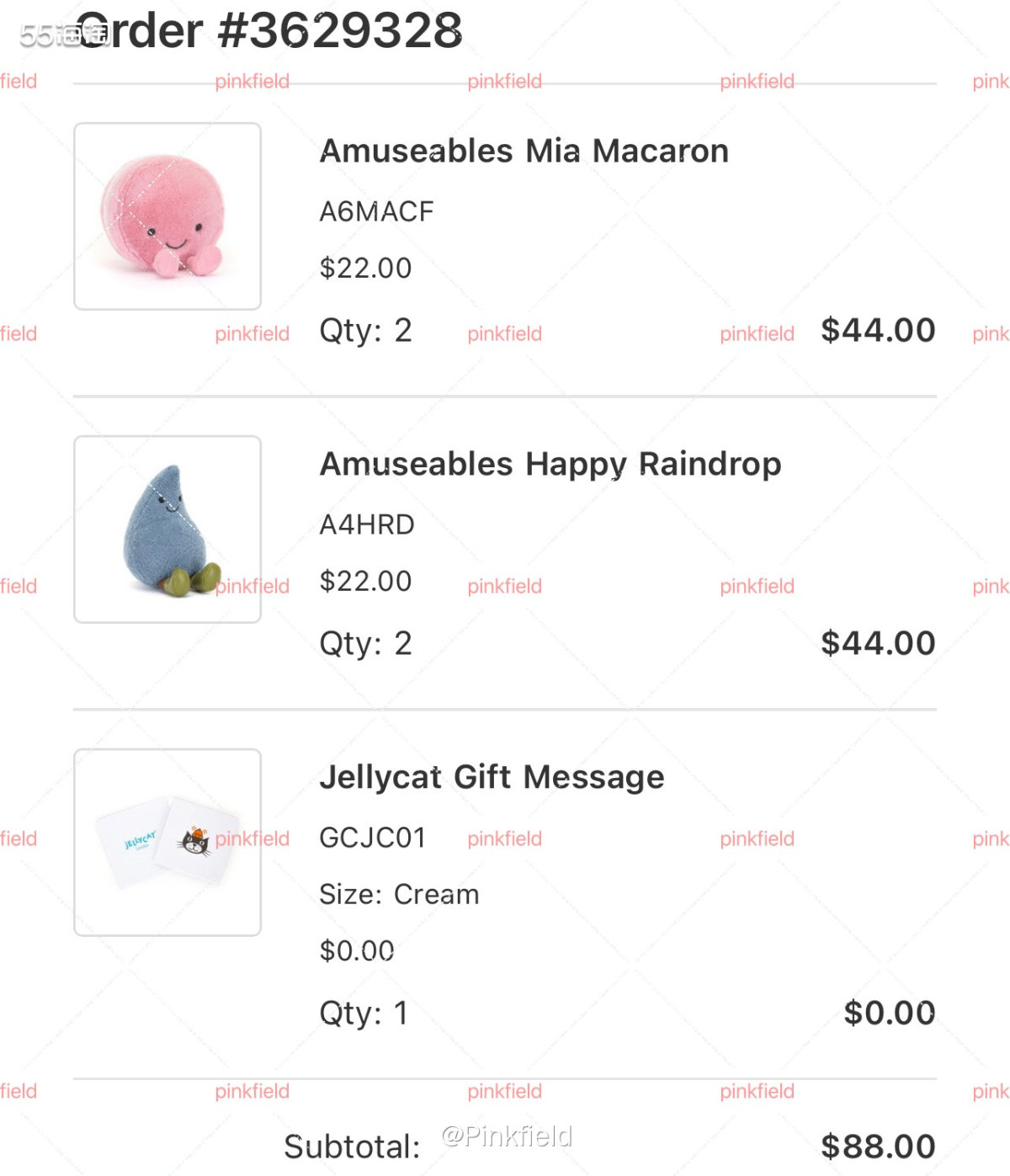 💧这是上个月某天晚上在逛Jellycat时下单的，突然发现