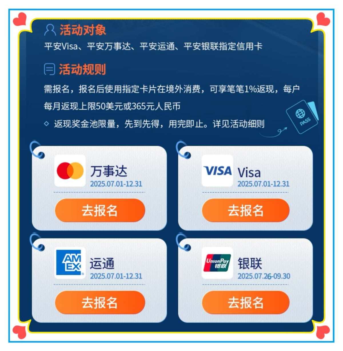 🌸继续分享信用卡活动，这次是平安银行，他家银行卡境外消费活