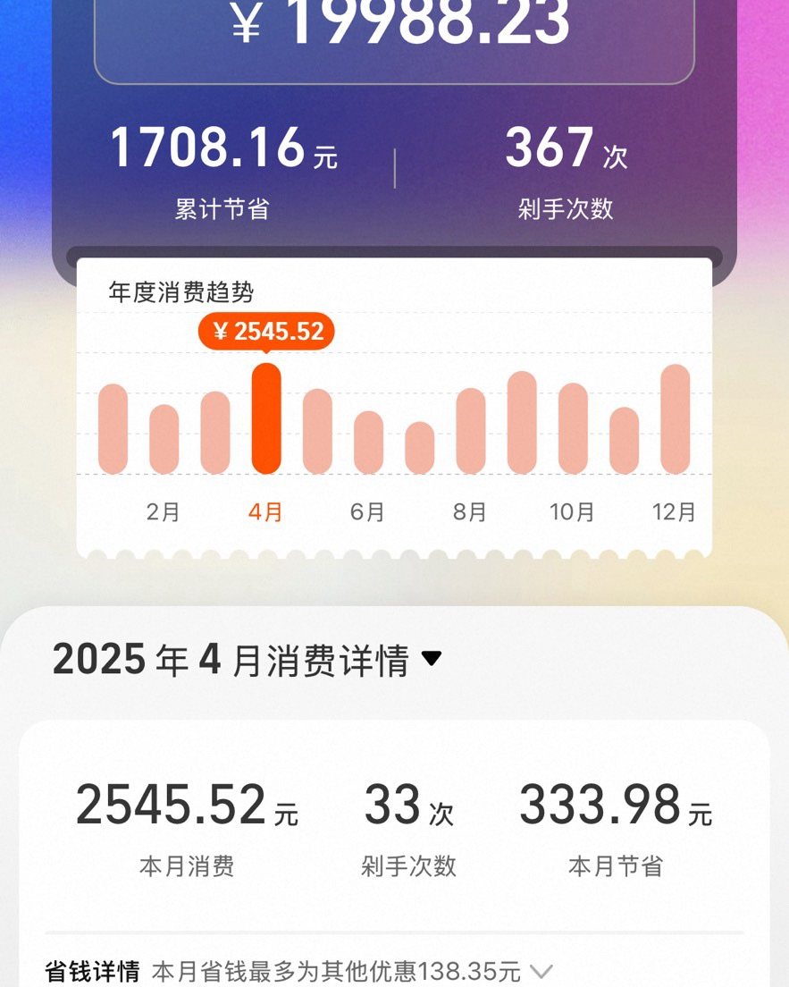 💰觉得自己今年很少网购，但是一看淘宝账单还是吓一跳，今年在