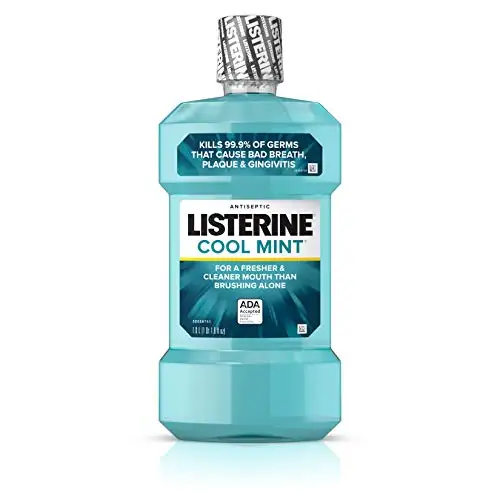 Listerine Cool Mint Antiseptic Mouthwash to Kill 99% of Germs that Cause Bad Breath, Plaque and Gingivitis, Cool Mint Flavor, 1 L