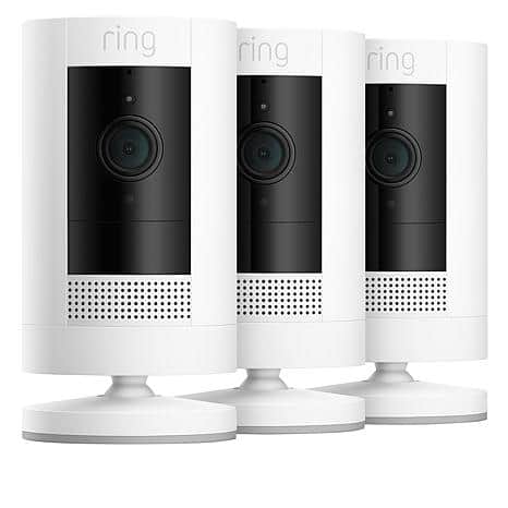 3-Pack Ring Stick Up Security Cameras w/ 3 Solar Panels + Ring Assist+