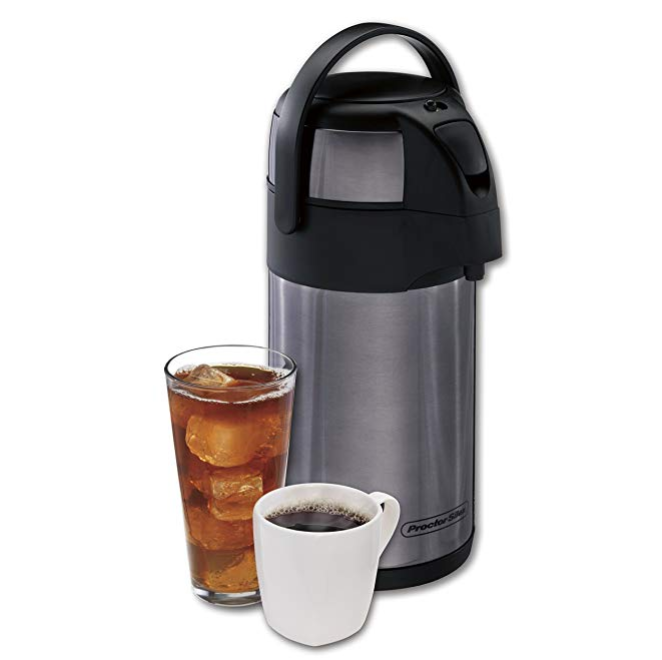 Proctor-Silex 40410 Thermal Airpot Hot Coffee/Cold Beverage Dispenser, Vacuum Insulated, Compact and Portable, 2.5 Liter, Stainless Steel