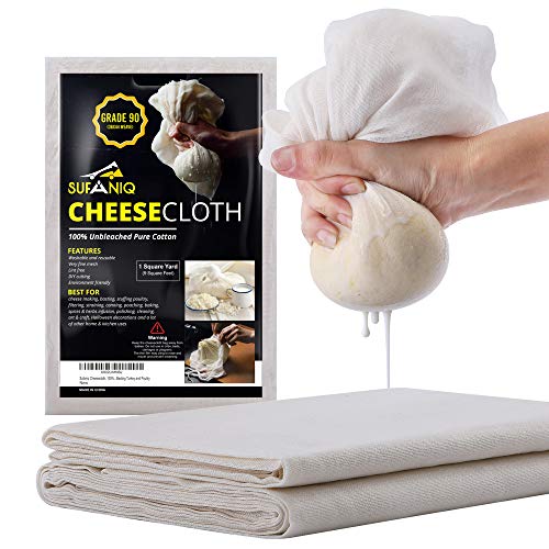 Sufaniq Cheesecloth Grade 90 – 9 Square Feet Unbleached 100% Organic Cotton Fabric Reusable Ultra Fine Muslin Cloth for Straining, Cooking, Cheesemaking, Baking (1 Sq Yard)
