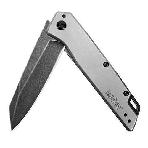 Kershaw Misdirect Pocketknife; 2.9 in. 4Cr13 Black-Oxide Blackwash Finish Blade, Stainless Steel Stonewash Finish Handle   SpeedSafe Assisted Opening, Flipper and Frame Lock (1365)