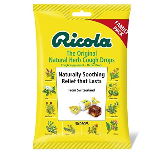 Ricola Original Herb Cough Drops, 50 Drops, Unique Swiss Natural Herbal Formula with Menthol, for Effective Long Lasting Relief, for Coughs, Sore Throats Due to Colds, Now