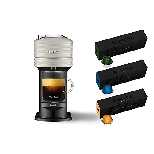 Nespresso Vertuo Next Coffee & Espresso Machine  by Breville, Light Grey, Coffee Maker and Espresso Machine + Nespresso Capsules VertuoLine Medium and Dark Roast Coffee, 30 Count Coffee Pods