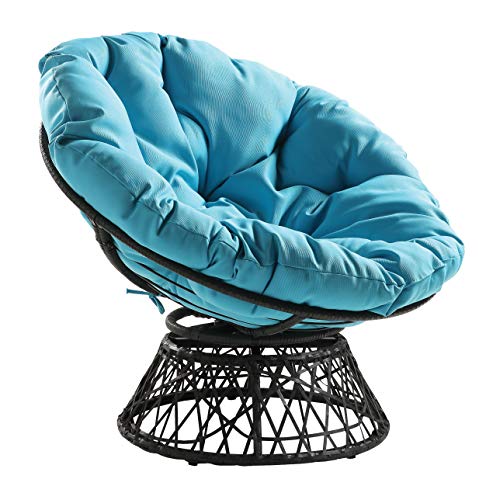 OSP Home Furnishings Wicker Papasan Chair with 360-Degree Swivel, Grey Frame with Blue Cushion, List Price is