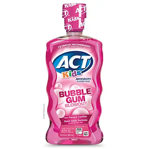 ACT Kids AntiCavity Fluoride Rinse Children's Mouthwash, Bubblegum Blowout, Bubble Gum Blow Out, 16.9 Fl Oz, Now