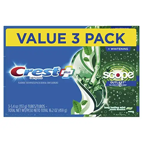 Crest Complete Whitening + Scope, Long Lasting Mint Toothpaste, Triple Pack (3 Count of 5.4 oz Tubes), 16.2 oz, List Price is