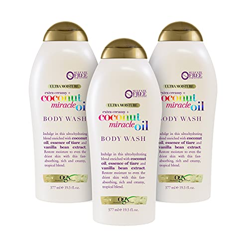 OGX Extra Creamy + Coconut Miracle Oil Ultra Moisture Body Wash, 58.5 Fl Oz, Pack of 3, List Price is
