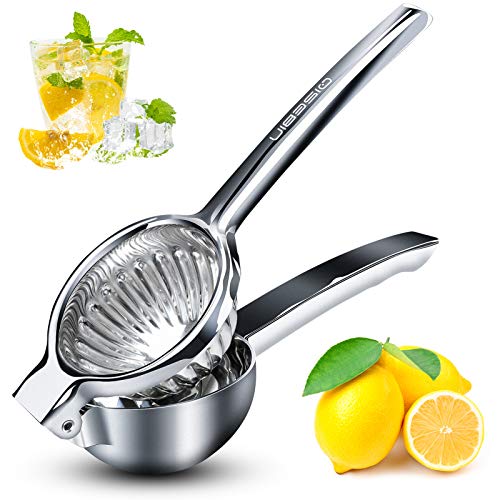Qisebin Lemon Squeezer Stainless Steel with Premium Quality Heavy Duty Solid Metal Squeezer Bowl - Large Manual Citrus Press Juicer and Lime Squeezer, silver (KP3011)