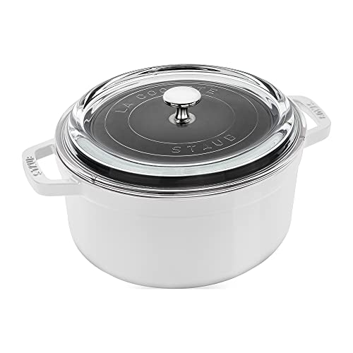 Staub Cast Iron 4-qt Round Cocotte with Glass Lid - White, List Price is