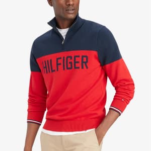 Tommy Hilfiger Men's Quarter Zip Color-Blocked Logo Sweater
