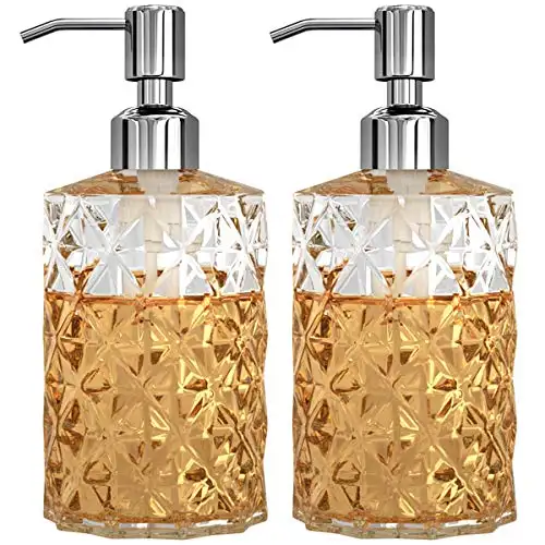 GLADPURE Soap Dispenser - 2 Pack, 12 Oz Clear Diamond Design Glass Refillable Hand Soap Dispensers; with 304 Rust Proof Stainless Steel Pump, Lotion Dispensers for Kitchen, Bathroom, Now