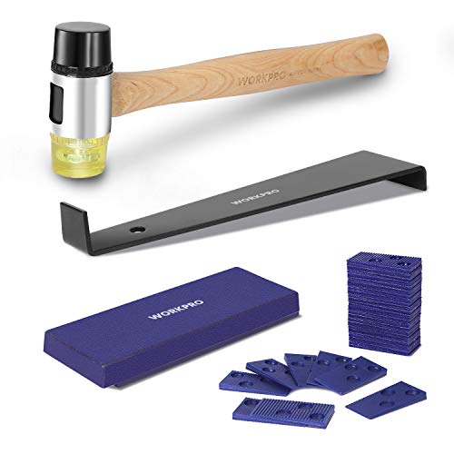 WORKPRO Laminate Wood Flooring Installation Kit with Reinforced Double-Faced Mallet, Heavy Duty Pull Bar, Tapping Block and 30-Piece Spacers Included 