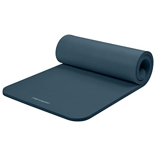 Retrospec Solana Yoga Mat 1" Thick w/Nylon Strap for Men & Women - Non Slip Exercise Mat for Home Yoga, Pilates, Stretching, Floor & Fitness Workouts - Ocean Blue, Now