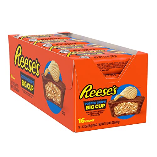 REESE'S Big Cup Milk Chocolate Peanut Butter with Potato Chips Cups Candy, Gluten Free and Bulk, 1.3 oz Packs (16 Count)