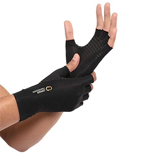 Copper Compression Arthritis Gloves - Best Copper Infused Fingerless Glove for Carpal Tunnel, RSI, Rheumatoid , Tendonitis, Hand Pain, Computer Typing, Support for Hands. 