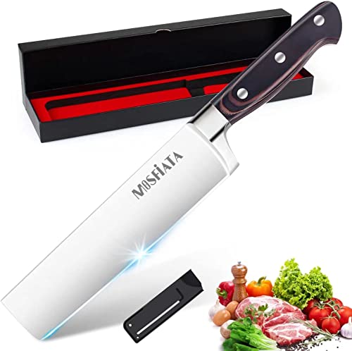 MOSFiATA Nakiri 7 英寸切菜切肉刀，5Cr15Mov 高碳不锈钢制成，带符合人体工程学的手柄，配有刀鞘