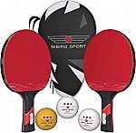 NIBIRU SPORT Ping Pong Paddles Set (2 Rackets, 3 Balls & Case)