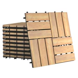 Costway 10-Piece Acacia Wood Interlocking Deck Tiles