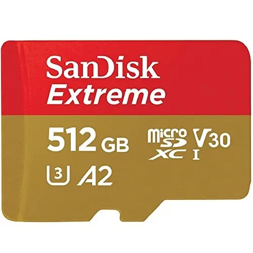 SanDisk 512GB Extreme microSDXC UHS-I Memory Card with Adapter - C10, U3, V30, 4K, 5K, A2, Micro SD Card - SDSQXAV-512G-GN6MA, List Price is