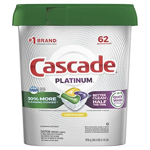 Cascade Platinum Dishwasher Pods, ActionPacs Dishwasher Detergent, Lemon, 62 Count, List Price is