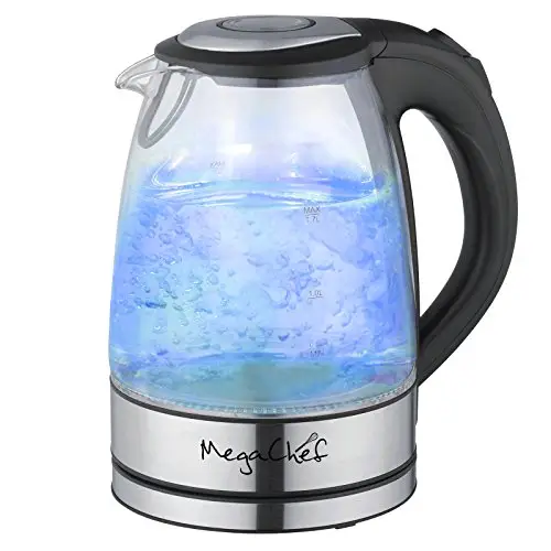 Megachef Stainless Steel Light Up Tea Kettle, 1.7L, Clear Glass, Now