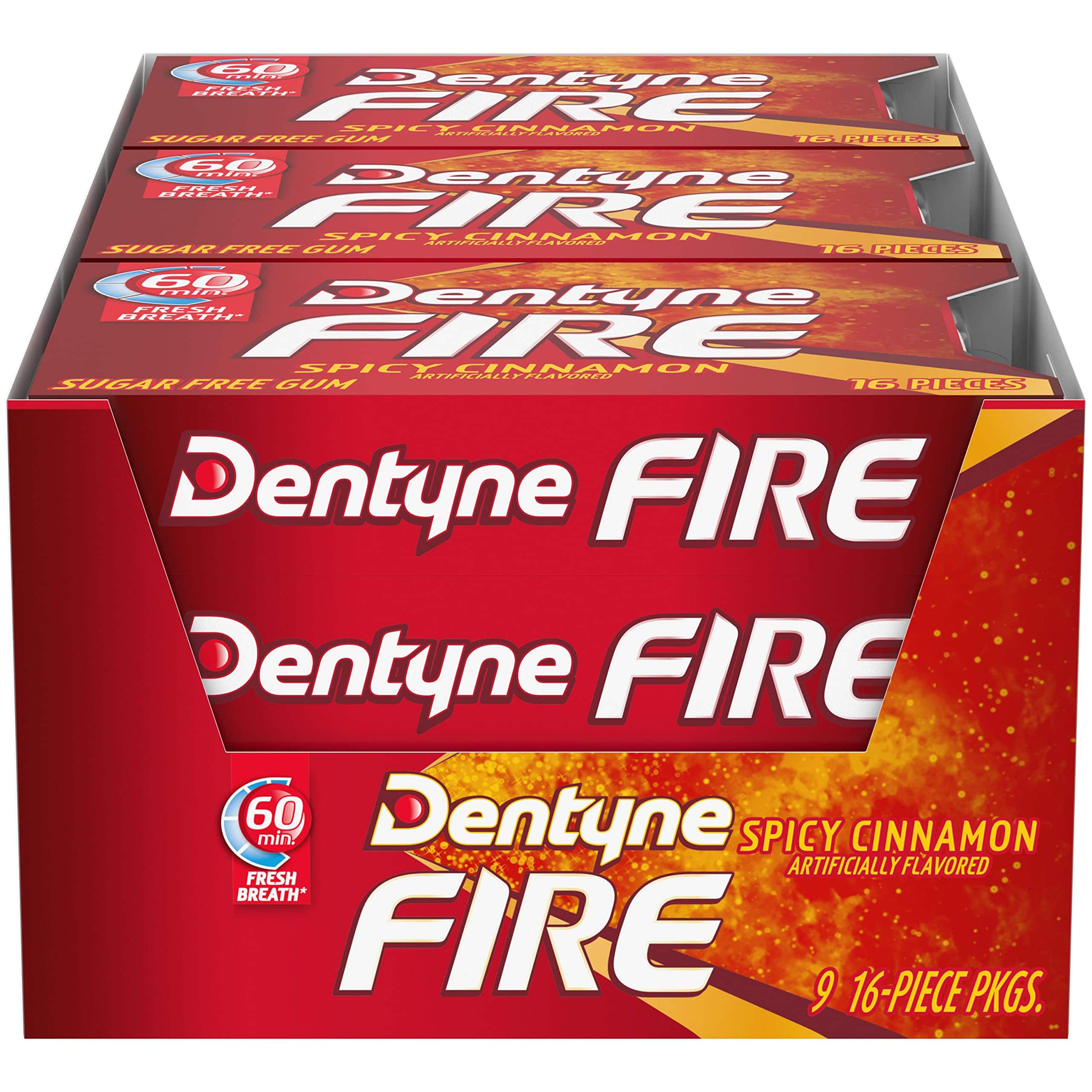 9-Pack of 16-Piece Dentyne Fire Spicy Cinnamon Sugar Free Gum