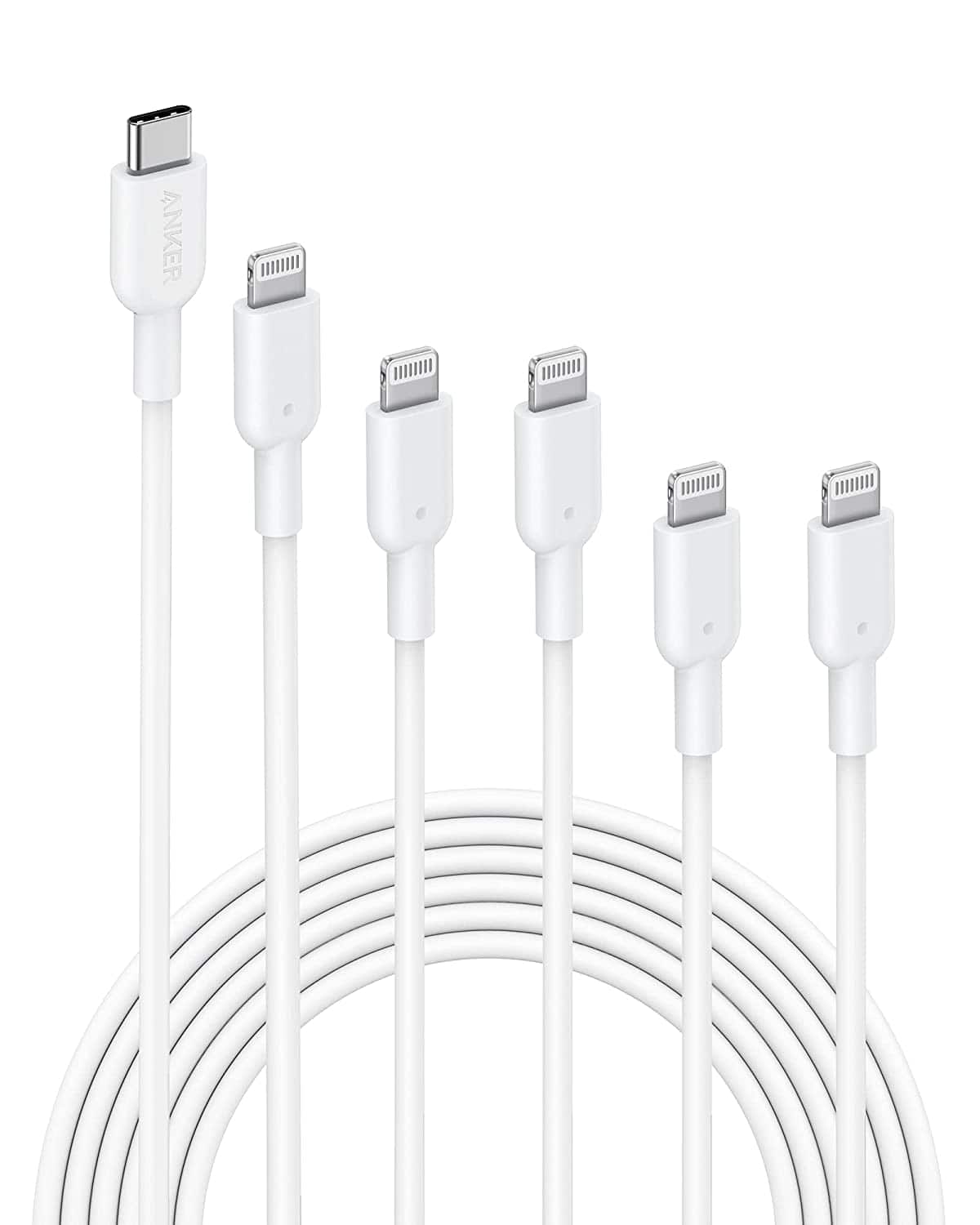 5-Pack Anker USB-C to Lightning Cables (2x 3', 2x 6', 1x 10')