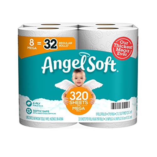 Angel Soft® Toilet Paper, 8 Mega Rolls = 32 Regular Rolls, 2-Ply Bath Tissue, List Price is