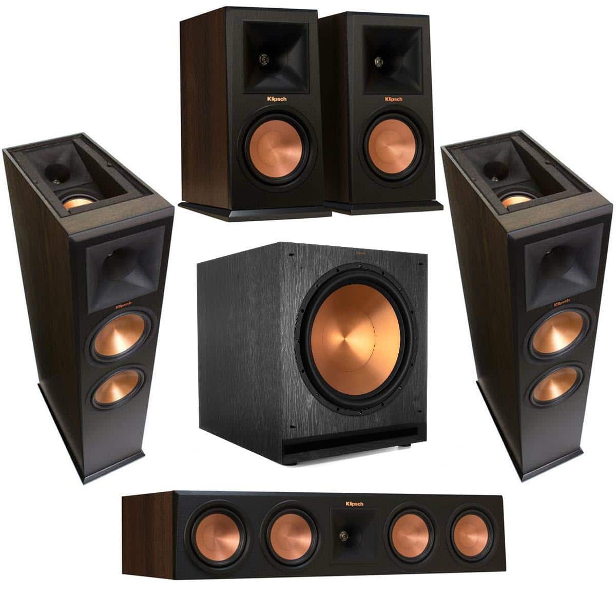 Klipsch RP Speakers: 2x RP-280FA, 2x RP-600M, RP-404C, SPL-100 Subwoofer