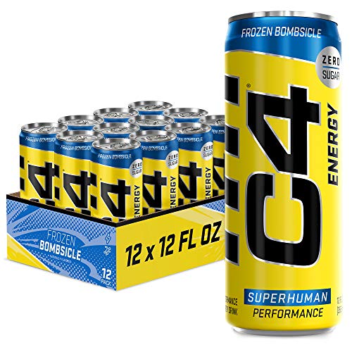 C4 Energy Drink 12oz (Pack of 12) - Frozen Bombsicle - Sugar Free Pre Workout Performance Drink with No Artificial Colors or Dyes, List Price is