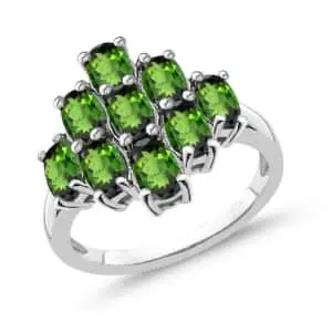 Netaya 2.19-TCW Genuine Chrome Diopside Cluster Ring in Sterling Silver
