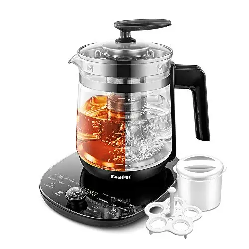 ICOOKPOT Electric Kettle Temperature Control Glass Tea Kettle Programmable Control Tea Pot, 2 Liter Stainless Steel Tea Maker & Coffee Kettle with Tea Infuser, Egg Cooker and Yogurt Box