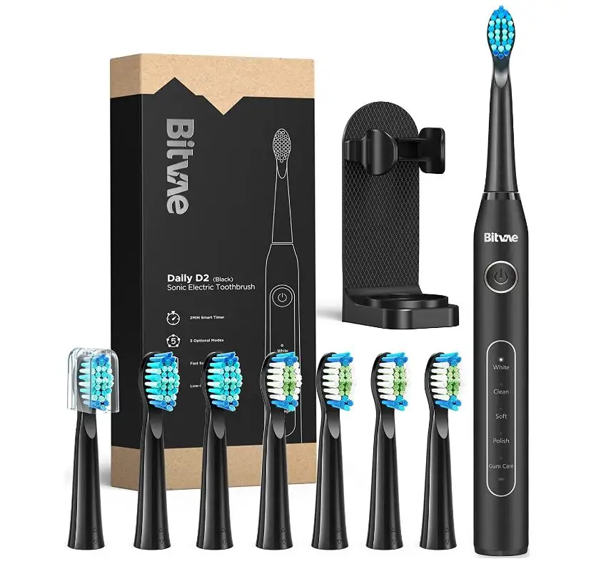 Toothbrushes - Sonic Electric Toothbrush for Adults , American Dental Association Accepted , Rechargeable Travel Toothbrush with 8 Heads , Soft Bristle Toothbrush, Black D2 