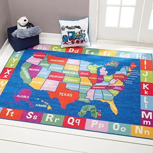 Eric Carle Elementary USA Map Kids Machine Washable Area Rug Blue/Red, 35"x51" 35" x 51" Usa Map, List Price is
