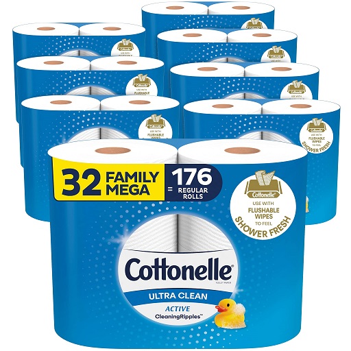 Cottonelle Ultra CleanCare 卫生纸，超大家庭装32卷(相当于176普通卷），现点击coupon后仅售