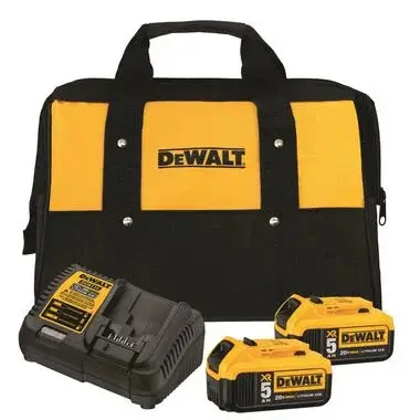2-Pack DeWALT 20V MAX XR 5.0Ah Battery Pack w/ Charger & Bag + Bonus Tool