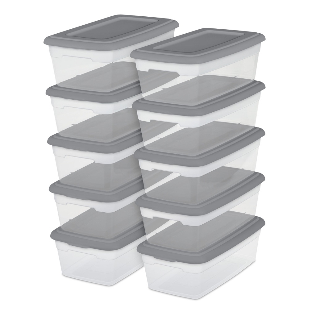 10-Pack 6-Qt Sterilite Clear Plastic Storage Boxes with Gray Lids