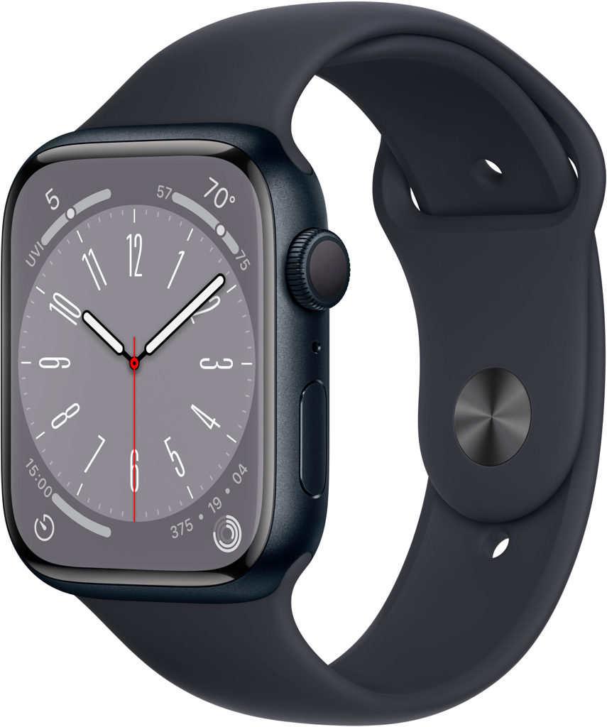 Apple Watch Series 8 (GPS) 45mm Aluminum Case with Midnight Sport Band S/M Midnight MNUJ3LL/A - $379
