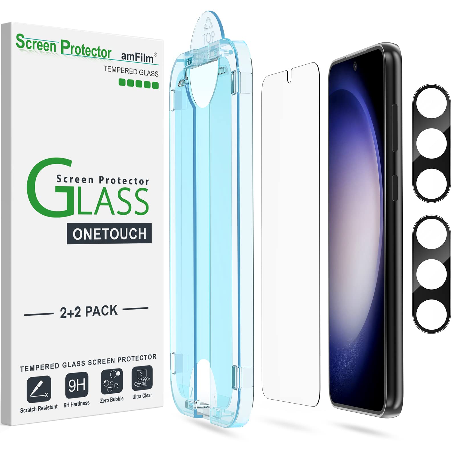 2-Pk amFilm OneTouch Glass Screen Protectors (Samsung Galaxy S23/ S23 Plus)
