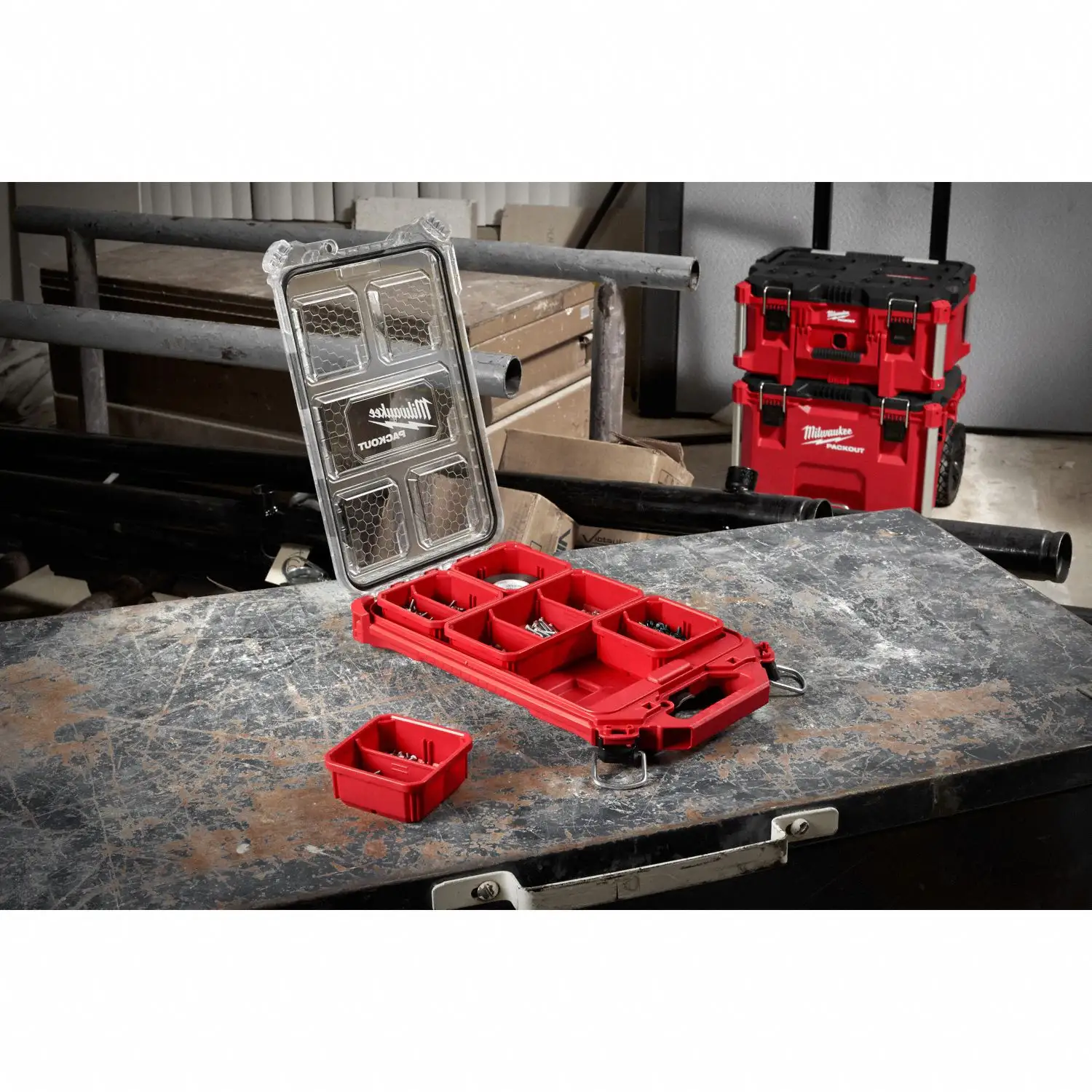 Milwaukee Packout 5-Compartment Storage Organizer Tool Case in Red (9.7"x2.5")