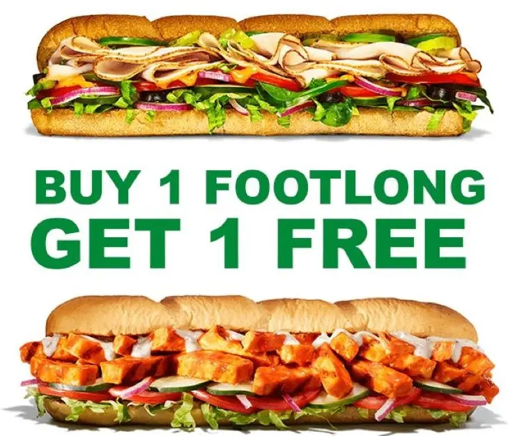 Select Subway Restaurants: Buy One Footlong Sub, Get One Footlong Sub