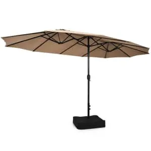 Costway 15-Foot Double-Sided Twin Patio Umbrella with Crank and Base