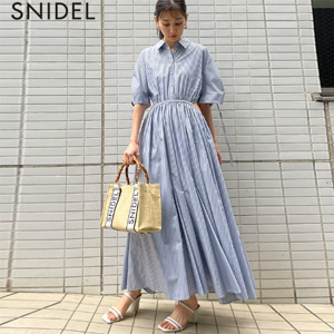 SNIDEL 2023夏季新品女式皱褶袖露腰衬衫连衣裙SWFO232044 - 北美找丢网