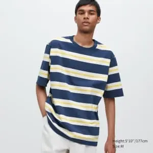 Uniqlo Men's Oversized Striped Half-Sleeve T-Shirt