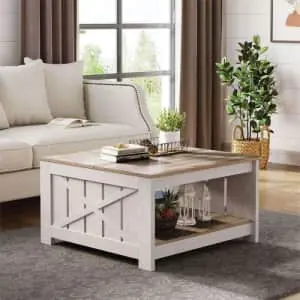 31.5" Square Wood Coffee Table with Storage for Living Room