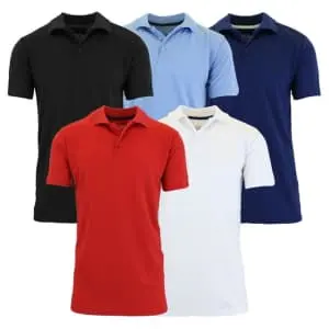 Galaxy by Harvic Men's Moisture-Wicking Polo 5-Pack