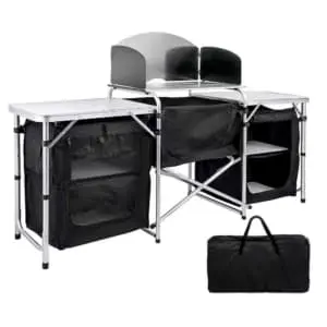 Monoprice 6-Foot Fold-Up Camping Kitchen Table w/ Windscreen & Enclosed Cupboards